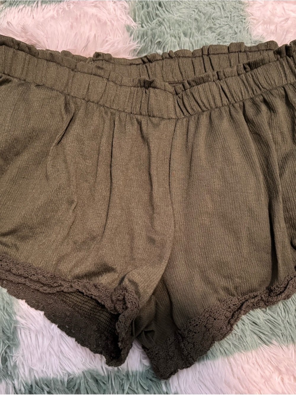 No Boundaries Olive Lace-Trim Sleep Shorts